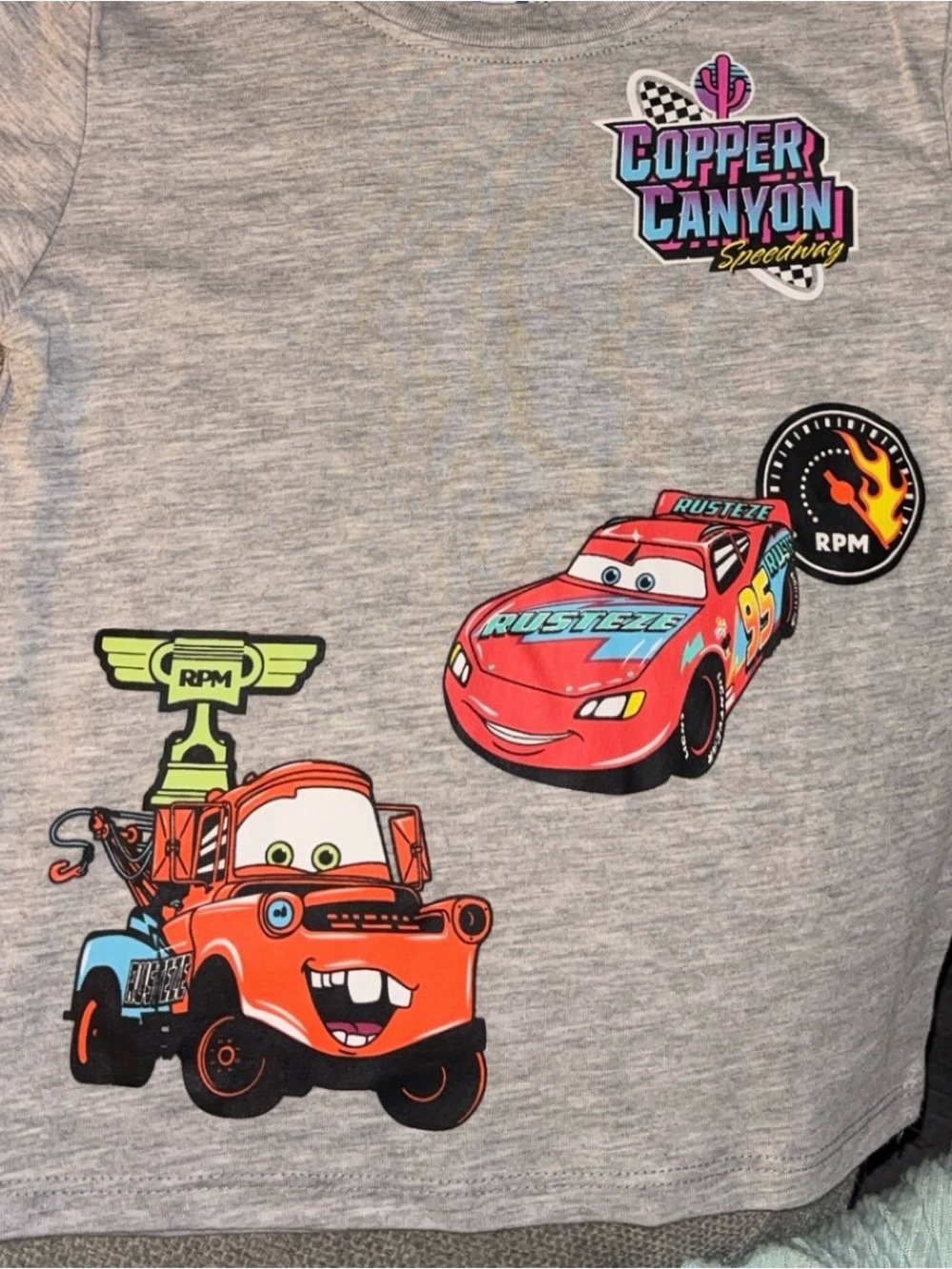 Disney Gray Kids Tee with Red Lightning McQueen and Orange Tow Mater